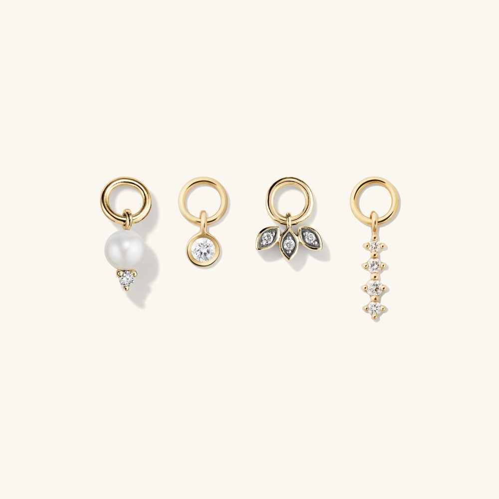 Mejuri Single Diamond and Pearl Hoop Charm - 14k Yellow Gold