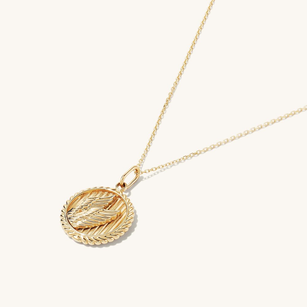Mejuri Victory: Winged Coin Charm Pendant - 14k Yellow Gold