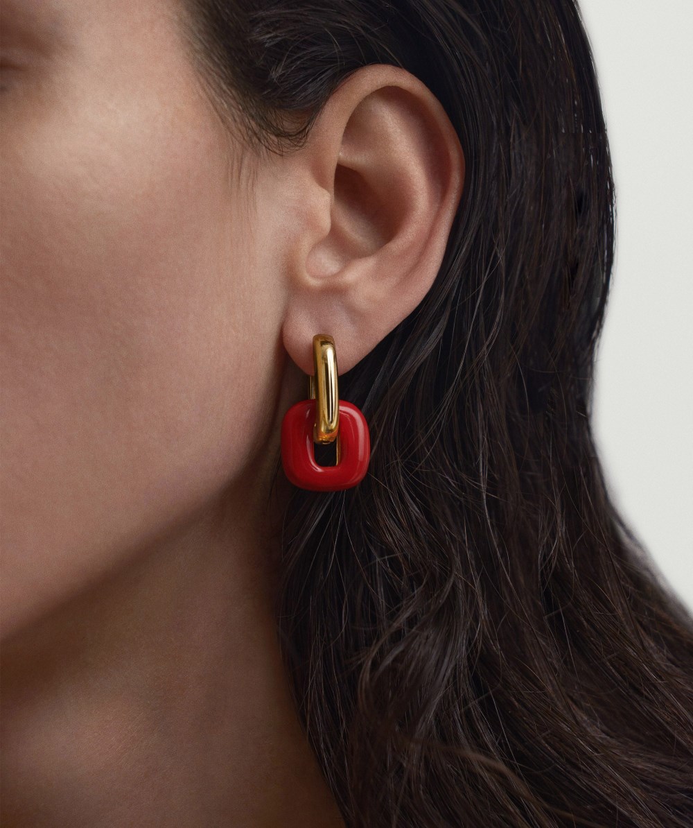 Mejuri Stevie Hoops - Gold Vermeil, Red Enamel