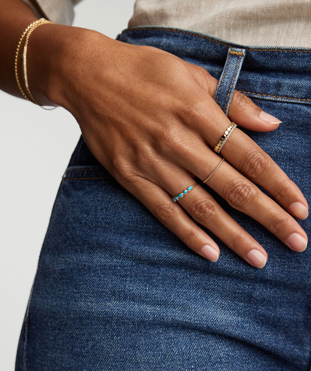 Mejuri Bezel Turquoise Half Eternity Ring - 14k Yellow Gold