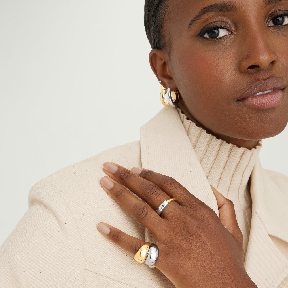 Mejuri Mixed Tube Ring - Sterling Silver, Gold Vermeil