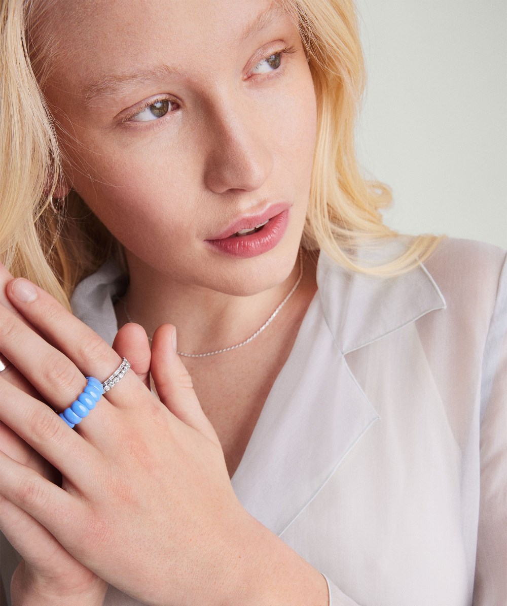 Mejuri Puffy Charlotte Enamel Ring - Sterling Silver, Sky Enamel