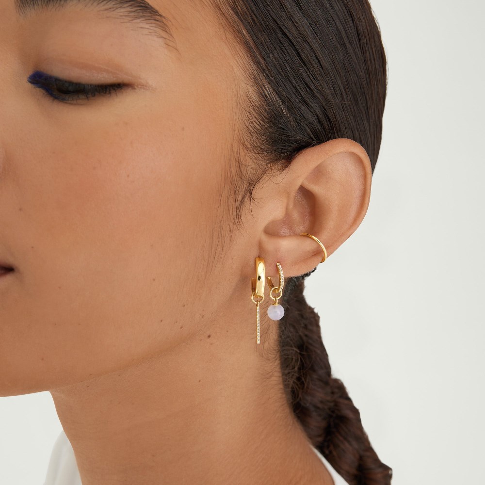 Mejuri Single Pavé Diamond Bar Hoop Charm - 14k Yellow Gold