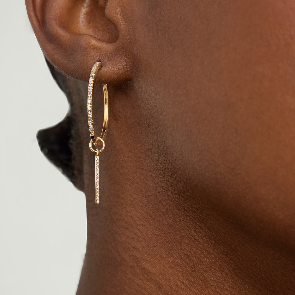 Mejuri Single Pavé Diamond Bar Hoop Charm - 14k Yellow Gold