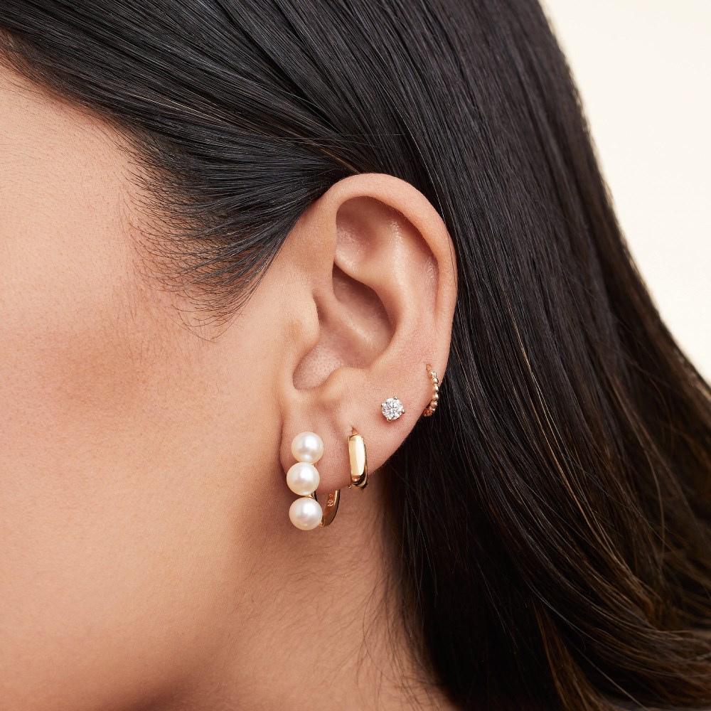 Mejuri Bold Pearl Trio Hoop Earrings - Gold Vermeil