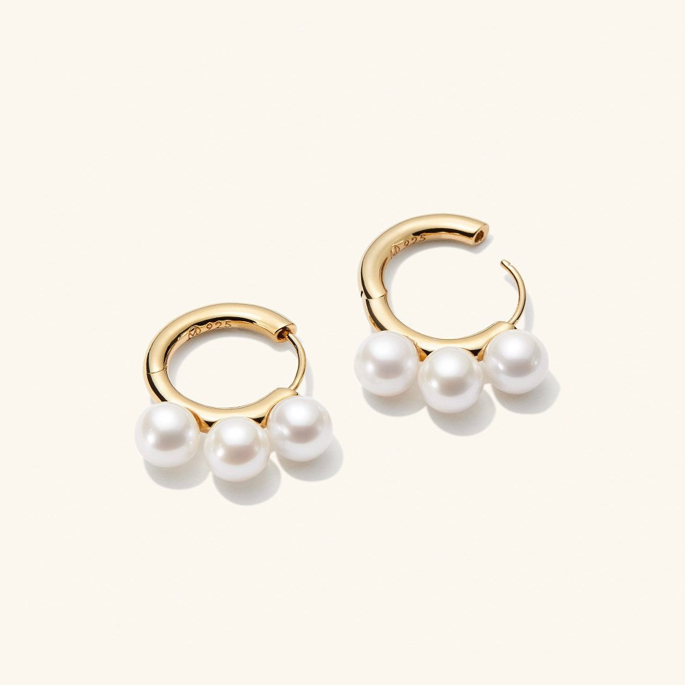 Mejuri Bold Pearl Trio Hoop Earrings - Gold Vermeil