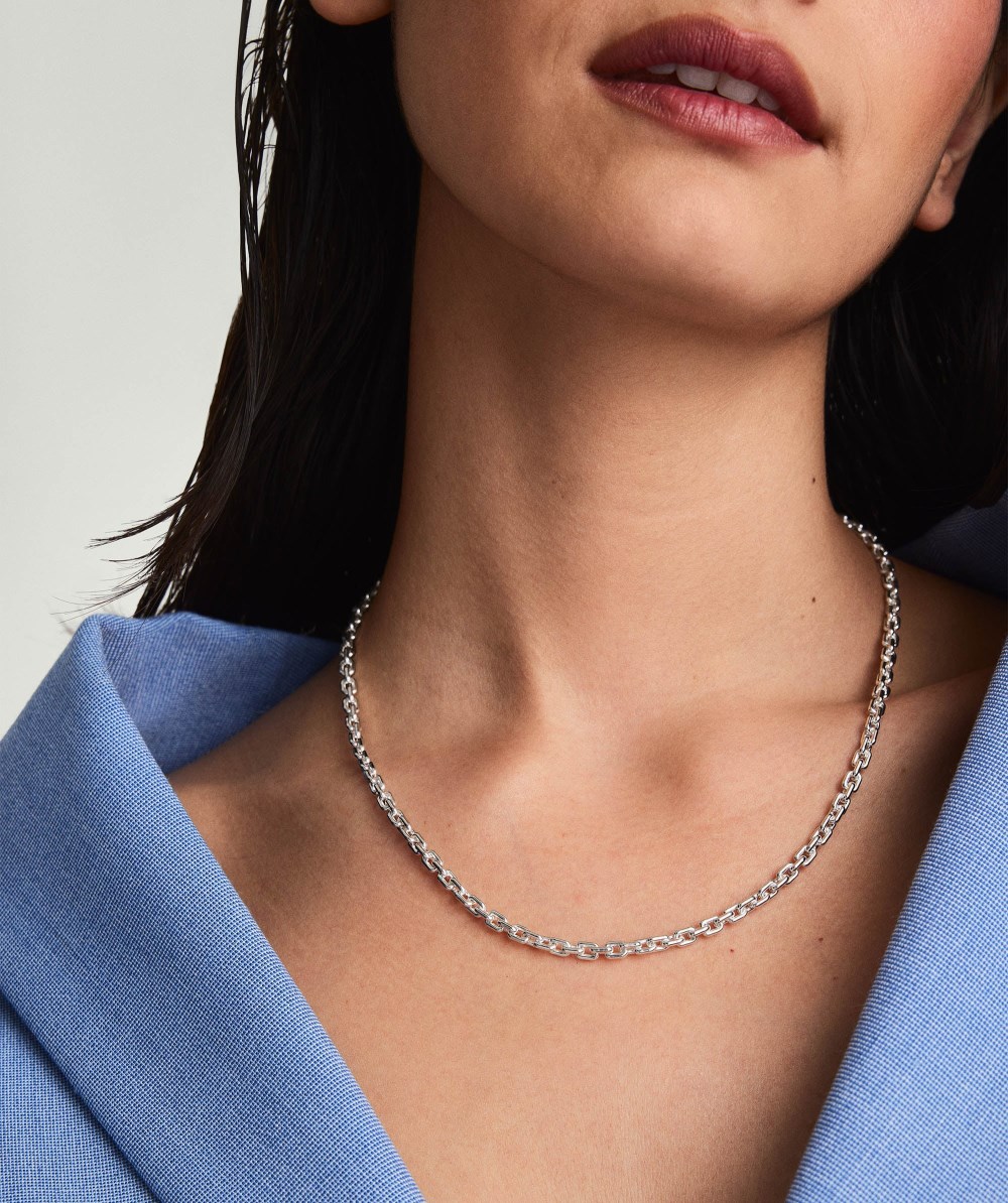 Mejuri Trace Rectangle Chain Necklace - Sterling Silver