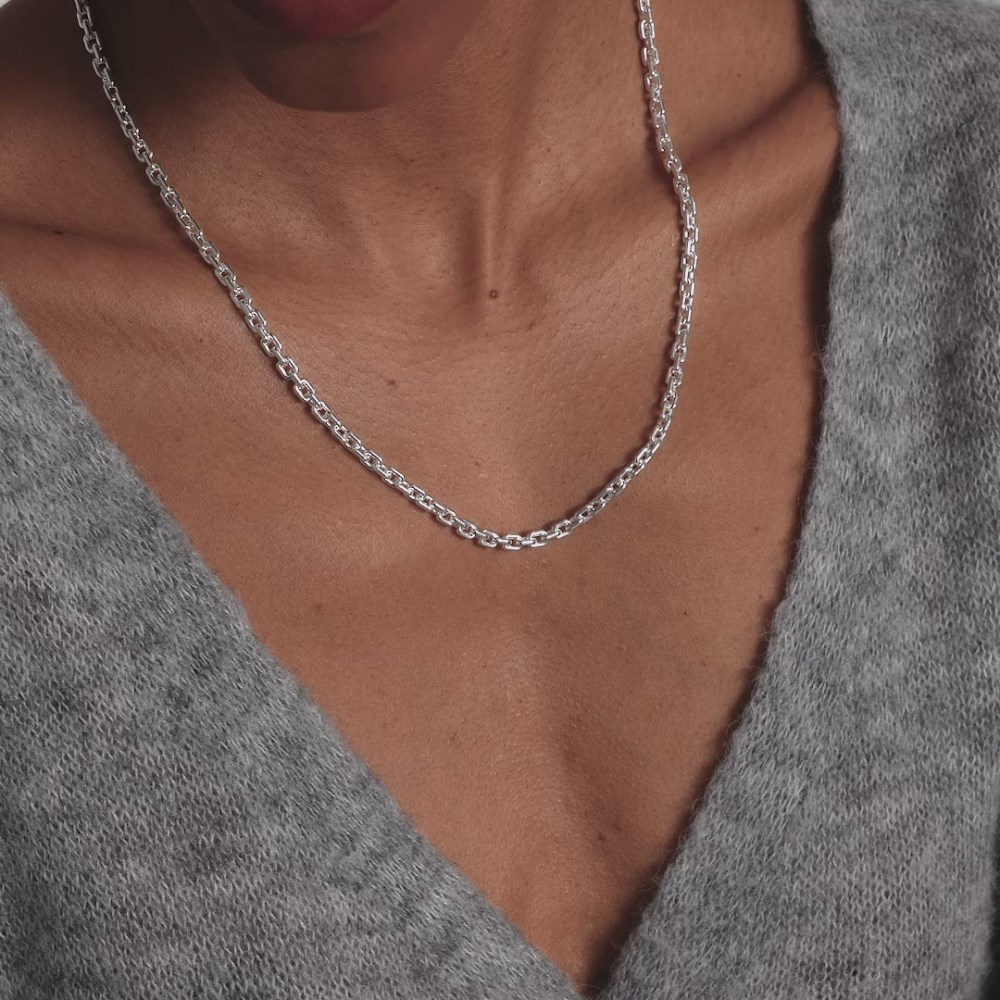 Mejuri Trace Rectangle Chain Necklace - Sterling Silver