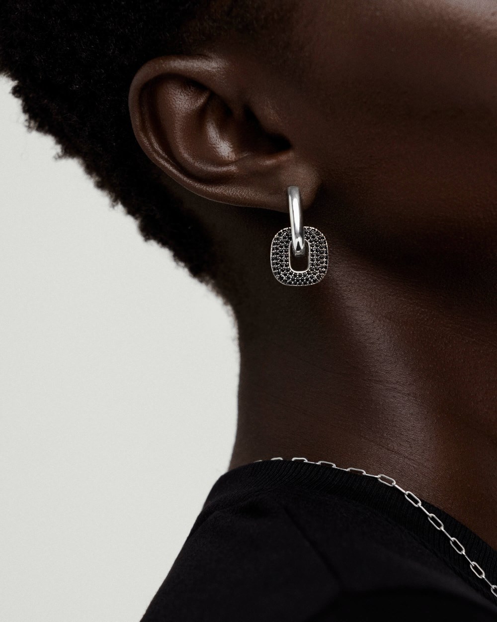Mejuri Stevie Hoops - Sterling Silver, Black Spinel