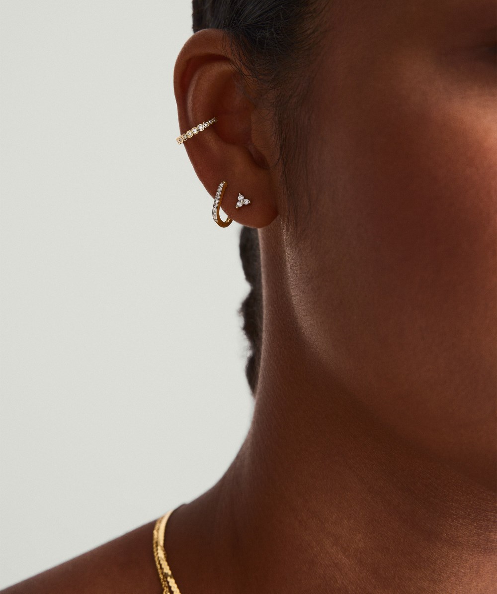 Mejuri Mini Lotus Diamond Stud - 14k Yellow Gold