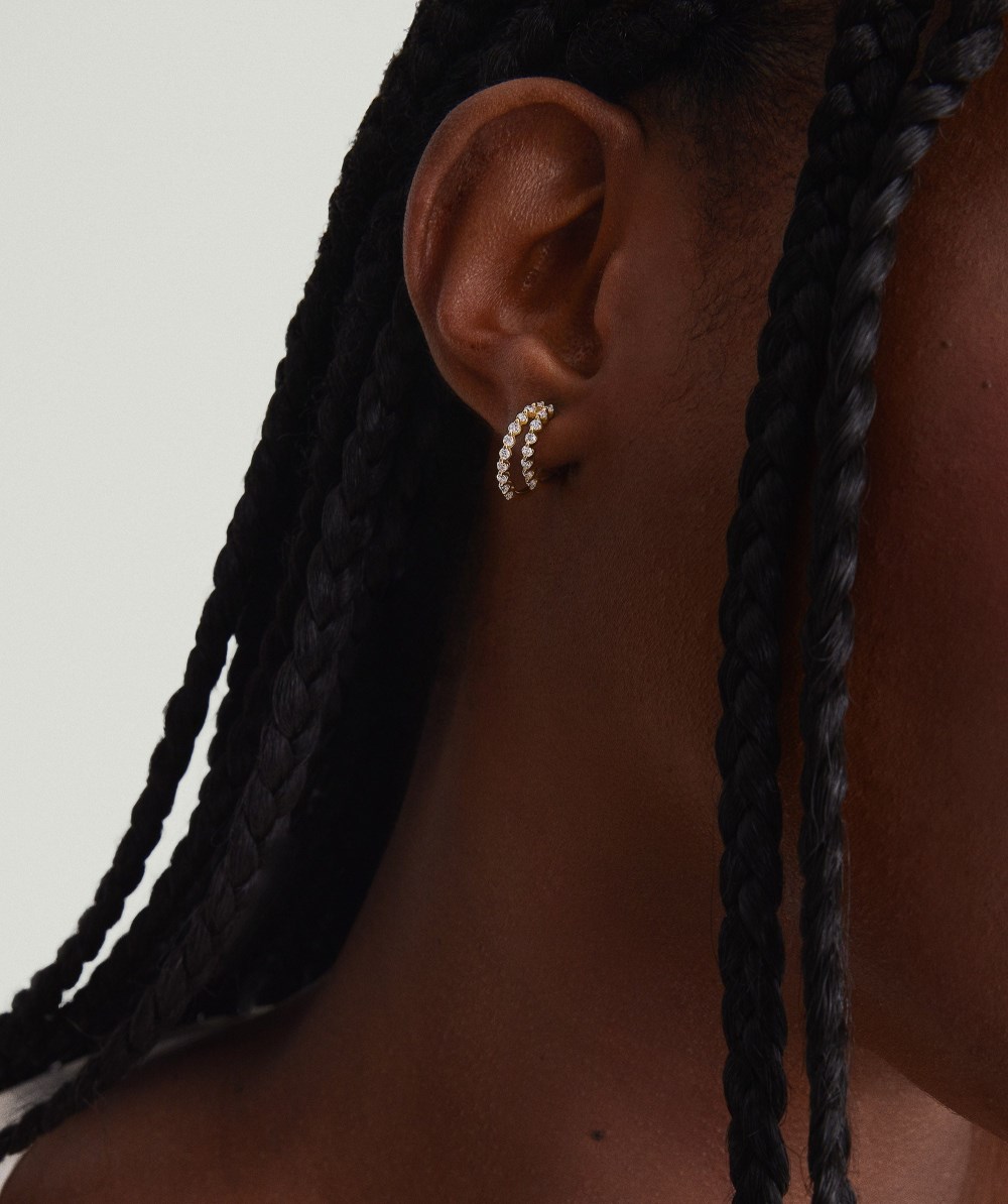 Mejuri Lace Diamond Duo Hoops - 14k Yellow Gold