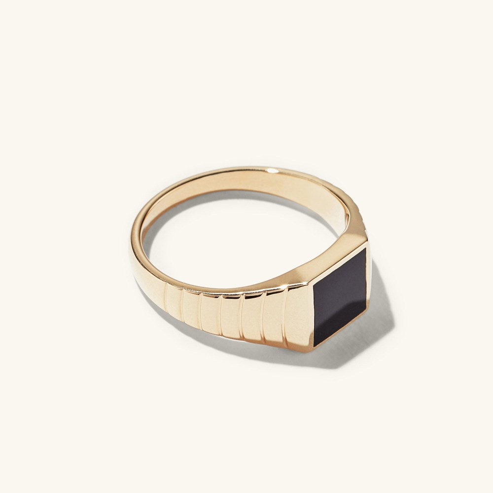 Mejuri Black Onyx Square Signet Ring - 14k Yellow Gold