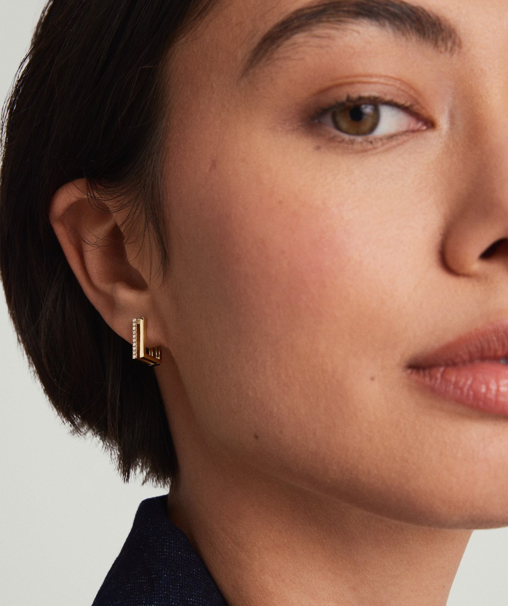 Mejuri Block Pavé Diamond Duo Hoops - 14k Yellow Gold