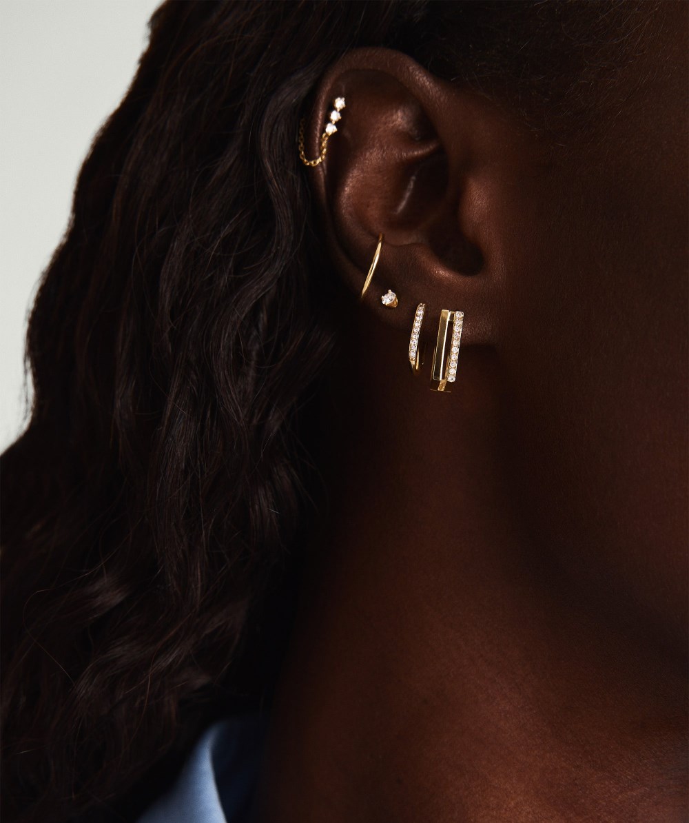 Mejuri Block Pavé Diamond Duo Hoops - 14k Yellow Gold