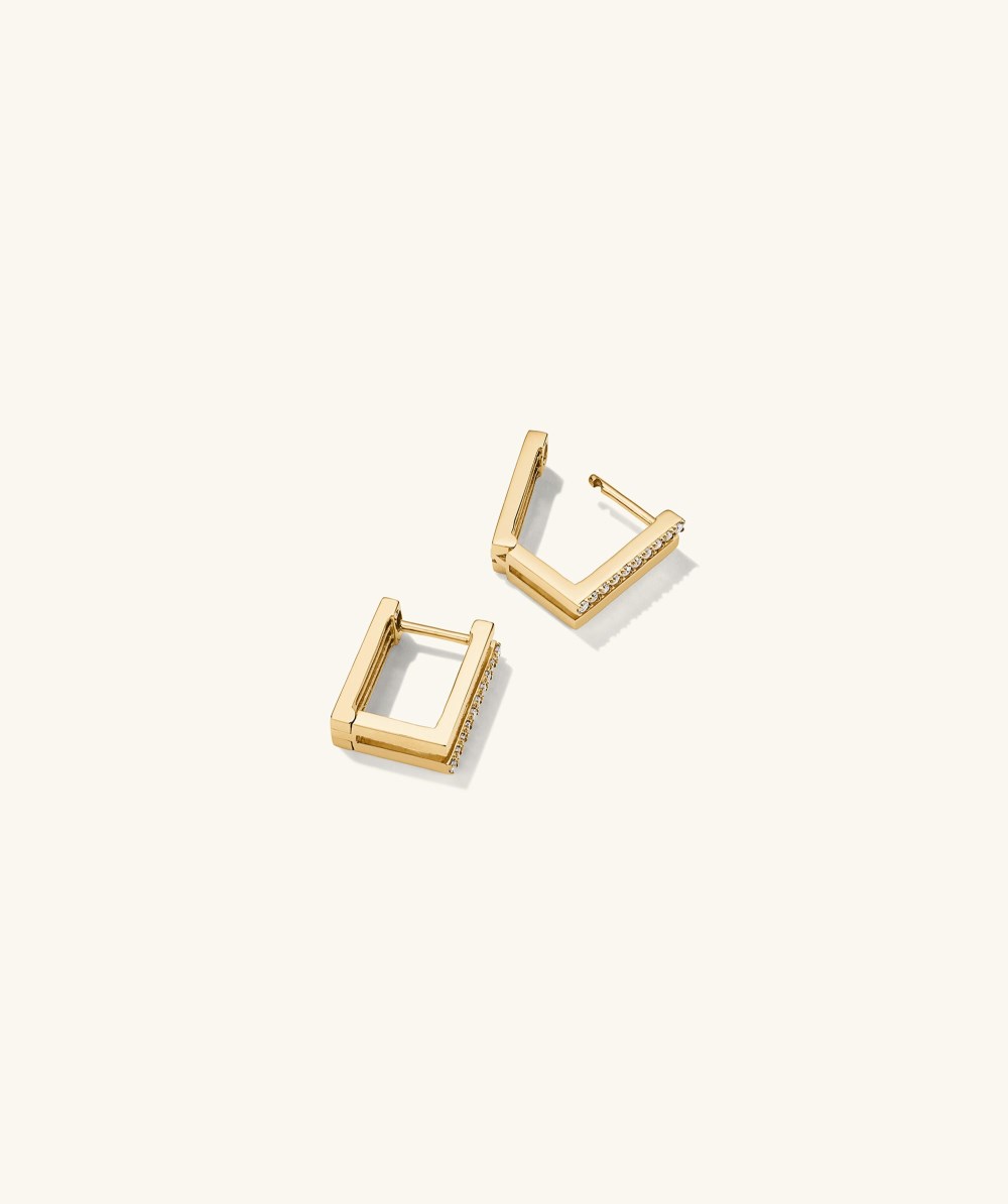 Mejuri Block Pavé Diamond Duo Hoops - 14k Yellow Gold