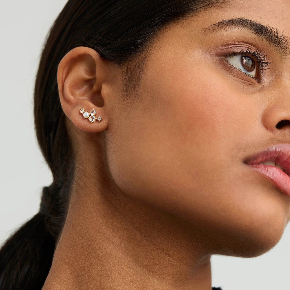 Mejuri Mini Pearl Topaz Climber Studs - Gold Vermeil