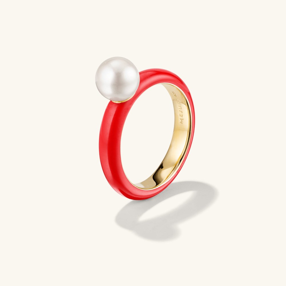 Mejuri Gumball Pearl Ring - Gold Vermeil, Candy Red Enamel