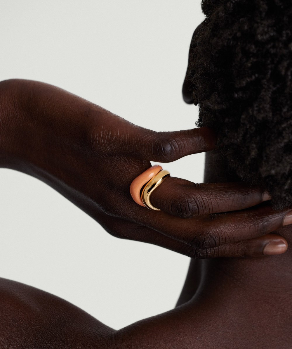 Mejuri Dôme Figure Ring - Sterling Silver, Apricot Enamel
