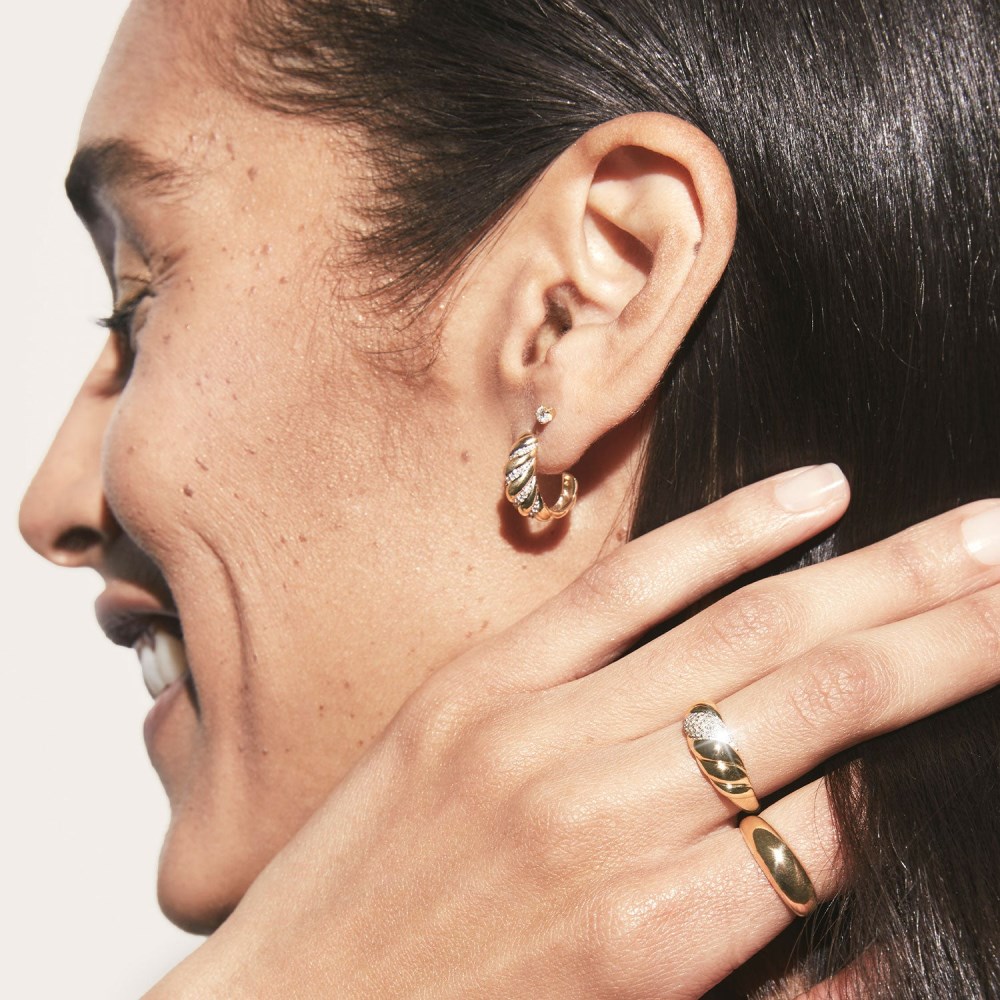 Mejuri Pavé Diamond Croissant Dôme Hoops - 14k Yellow Gold