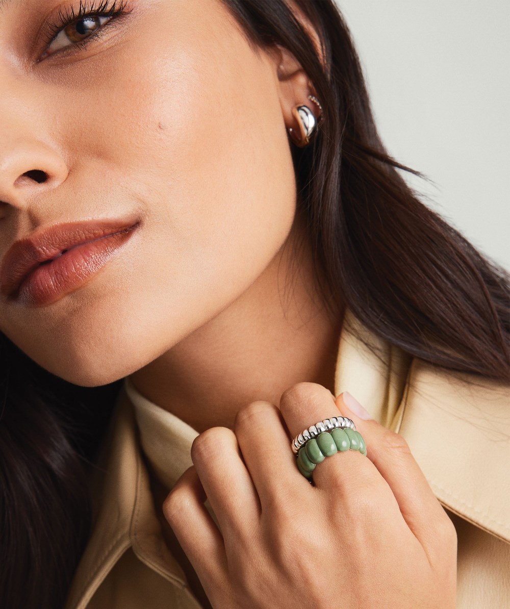 Mejuri Puffy Charlotte Enamel Ring - Sterling Silver, Moss Enamel