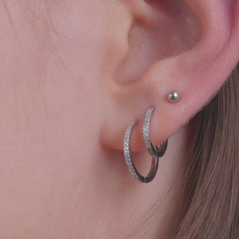 Mejuri Pavé Diamond Small Hoops - 14k White Gold