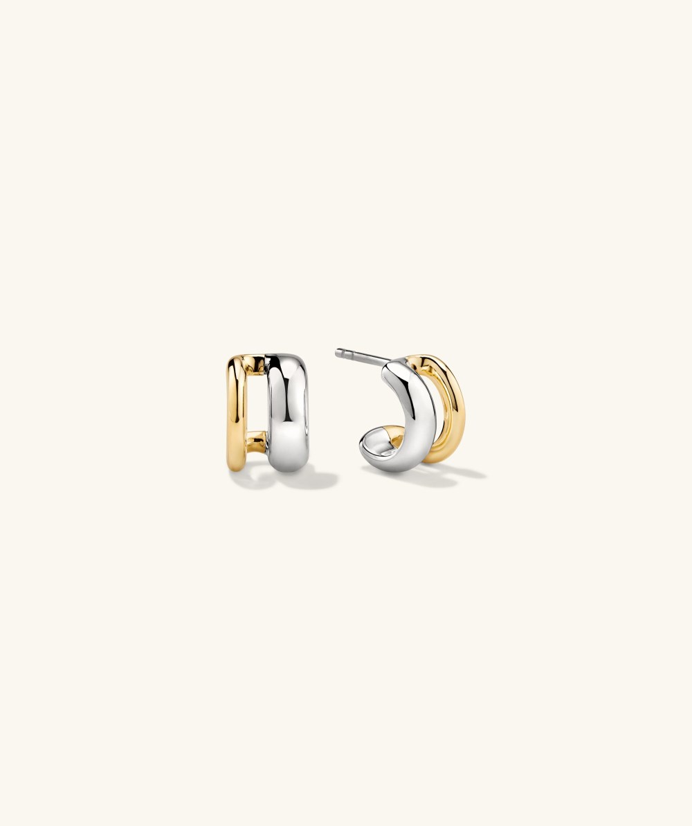 Mejuri Duet Mixed Huggie Hoops - Gold Vermeil, Sterling Silver Mejuri Duet Mixed Huggie Hoops - Gold Vermeil, Sterling Silver